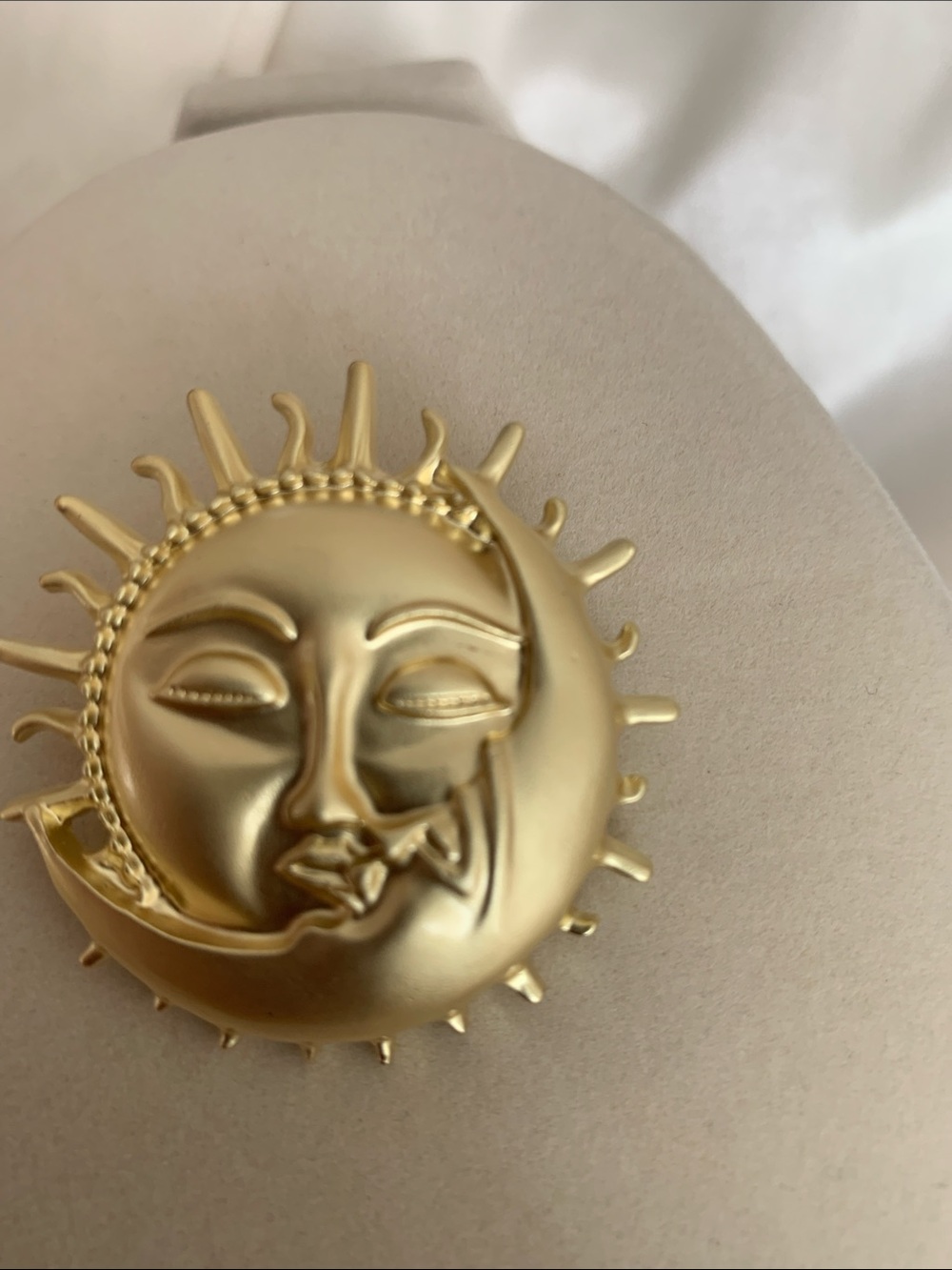 Gold Sun and Moon Brooch - Matte Gold Celestial Pin